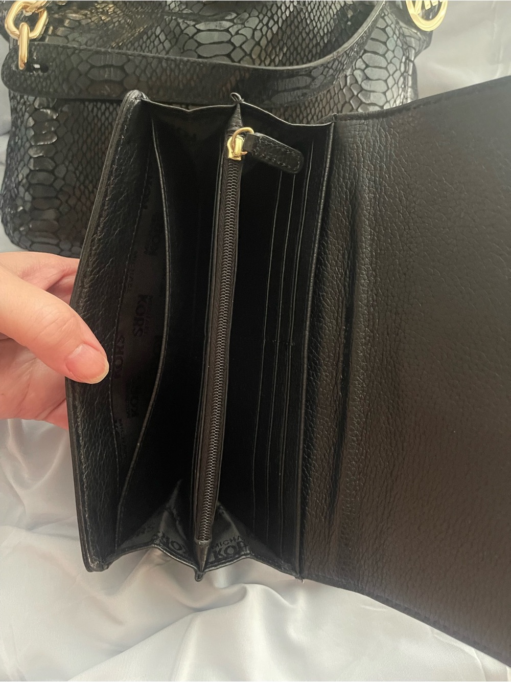 Michael Kors Black Snake-Embossed Shoulder Bag with Wallet - Picture 2 of 6